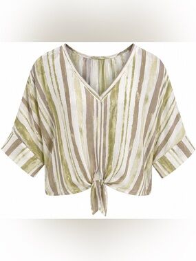 Papillon Lime Stripe Tie Front Blouse NWT XS Extra Small